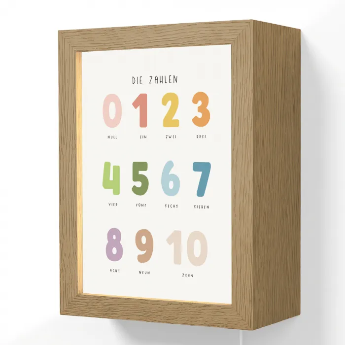 Educatief - Leren tellen - Wit - Kleuren - 1-10 Light Box met kabel (Wandlamp kind) klein -3d