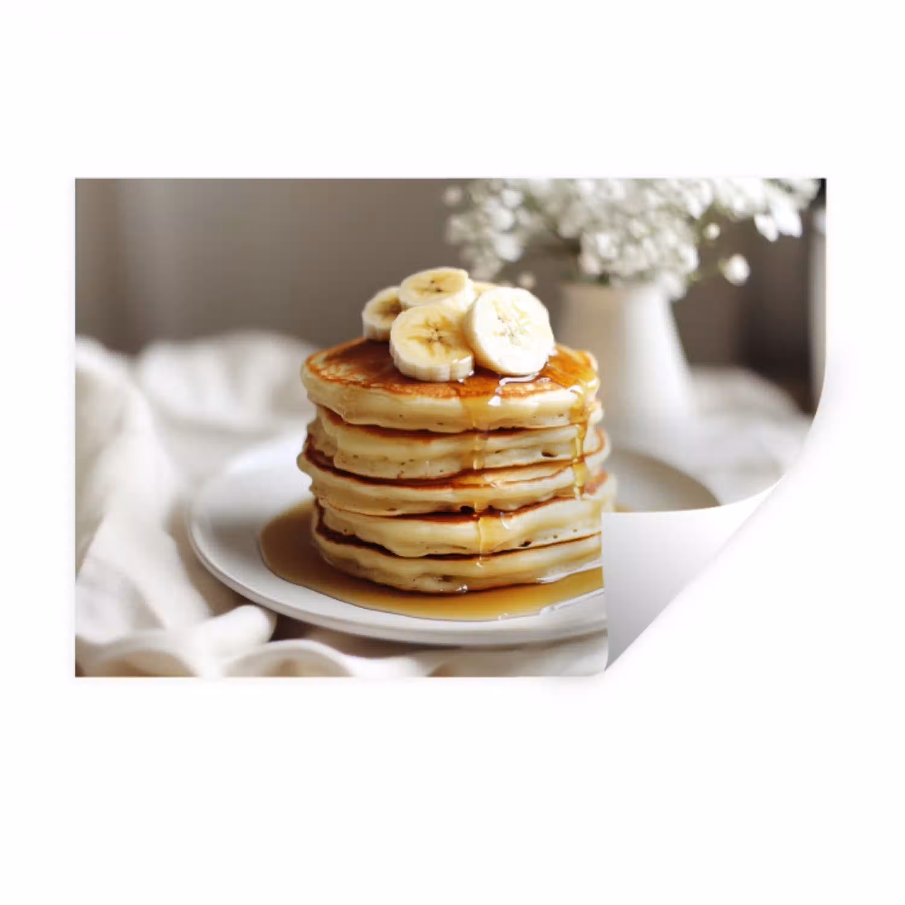 Pannenkoeken - Banaan - Siroop - Wit - Beige Muursticker klein -3d
