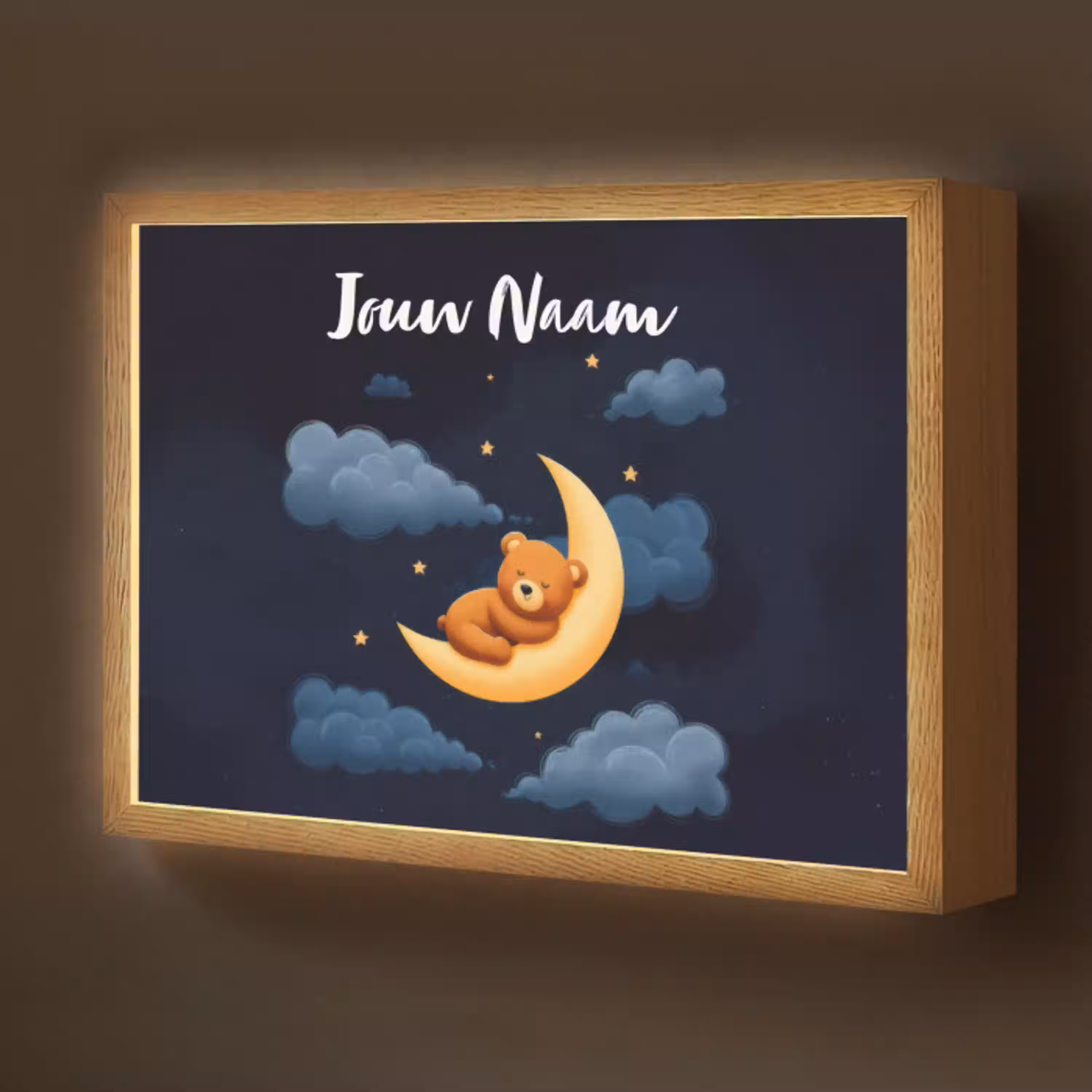 Teddybeer - Maan - Wolken - Sterren Light Box met batterij (Wandlamp kind) middel -z3d_website