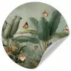 Tropisch bladerdek - Vlinders - groen - Bruin Wandcirkel behangsticker klein -3d