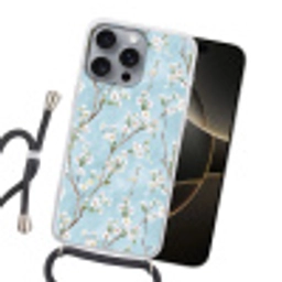 Kersenbloesem - Textuur - Blauw Hoesje iPhone 16 Pro Max met koord klein 804 -sfeer1