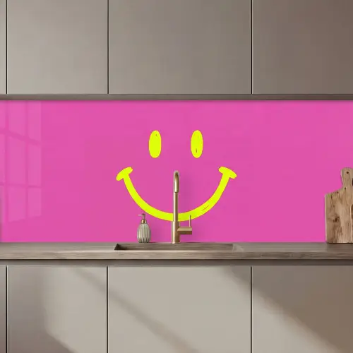 Smiley - Vrolijk - Roze keuken achterwand 2 middel zz_3dshopping