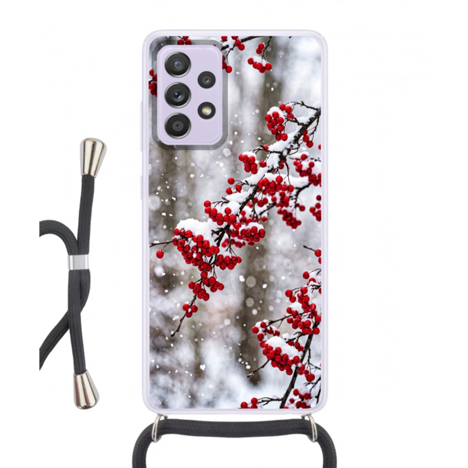 Bessen - Takken - Sneeuw - Winter - Kleurrijk Hoesje Samsung Galaxy A52 5G met koord klein -3d