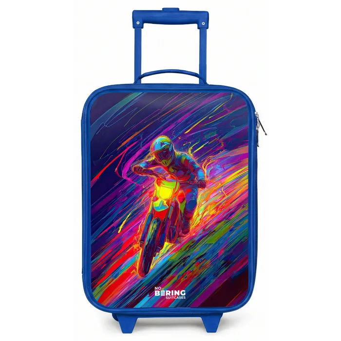 Crossmotor - Neonkleuren - Lijnen - Helm Kinderkoffer - Blauw klein -zz3dotto