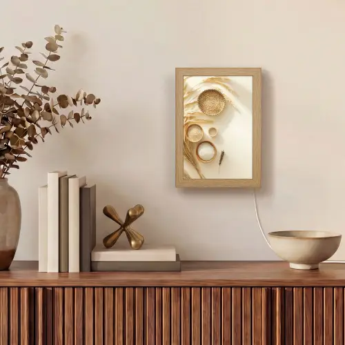 Granen - Hout - Kom - Beige Light Box met kabel (Tafellamp) klein -sfeer2