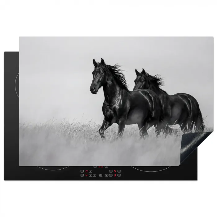 Paarden - Gras - Zwart - Wit Inductie beschermer vinyl 3mm klein -3d