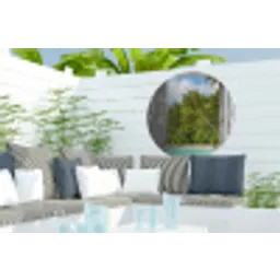 Palm - Zee - Doorkijk - Tropisch Wandcirkel tuinposter met ringen klein -buiten2
