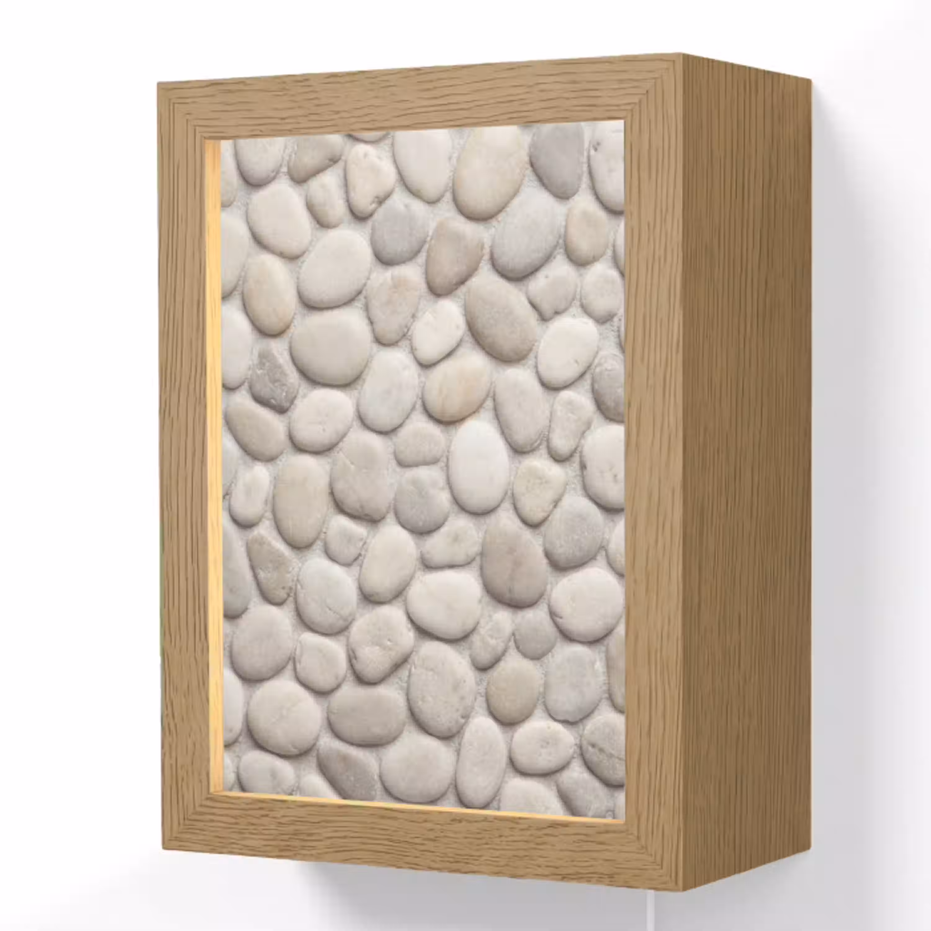Steen - Kiezel - Natuur - Minimalistisch - Beige Light Box met kabel (Wandlamp) klein -3d