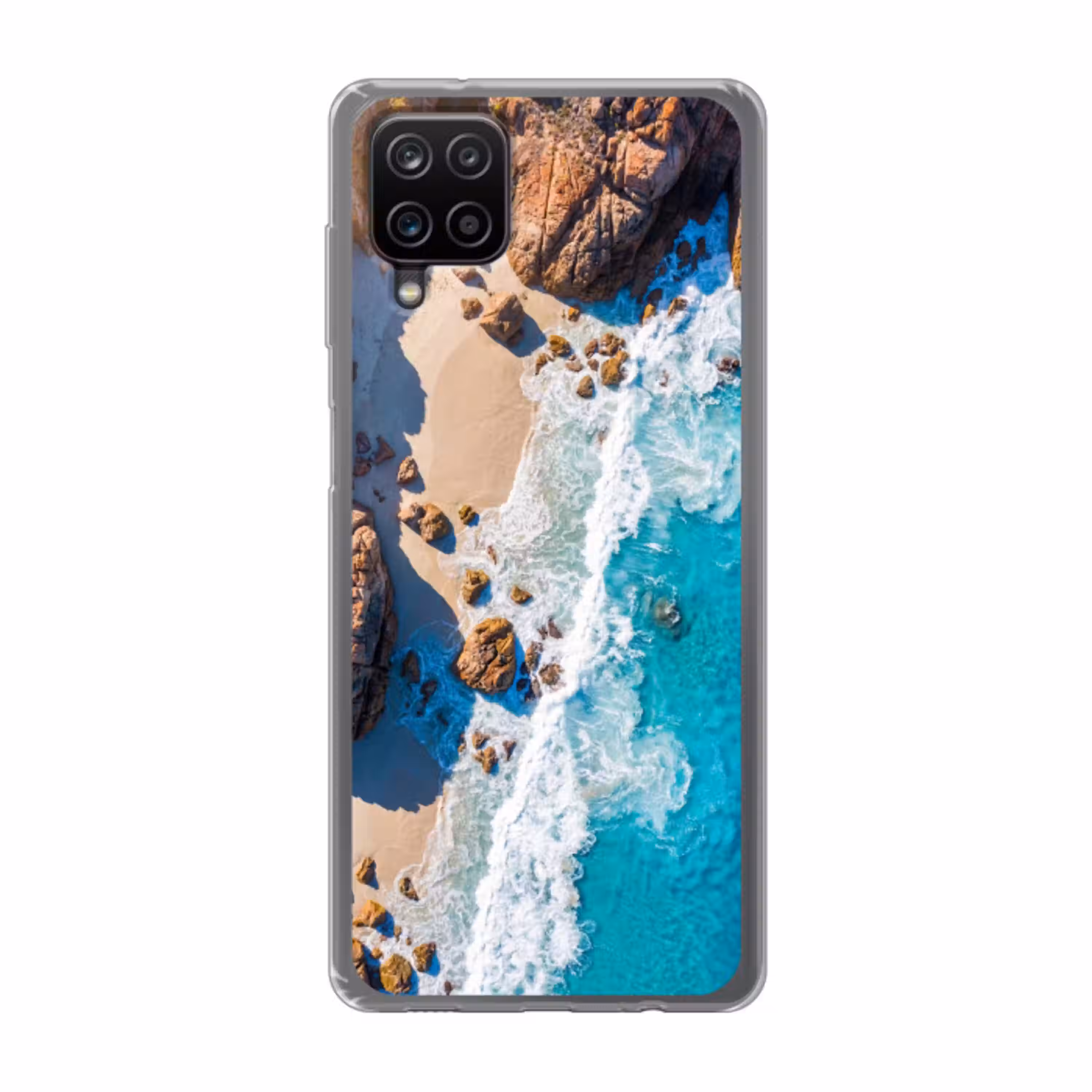 Strand - Zee - Rotsen - Natuur - Blauw Telefoonhoesje Samsung Galaxy A12 klein -3d