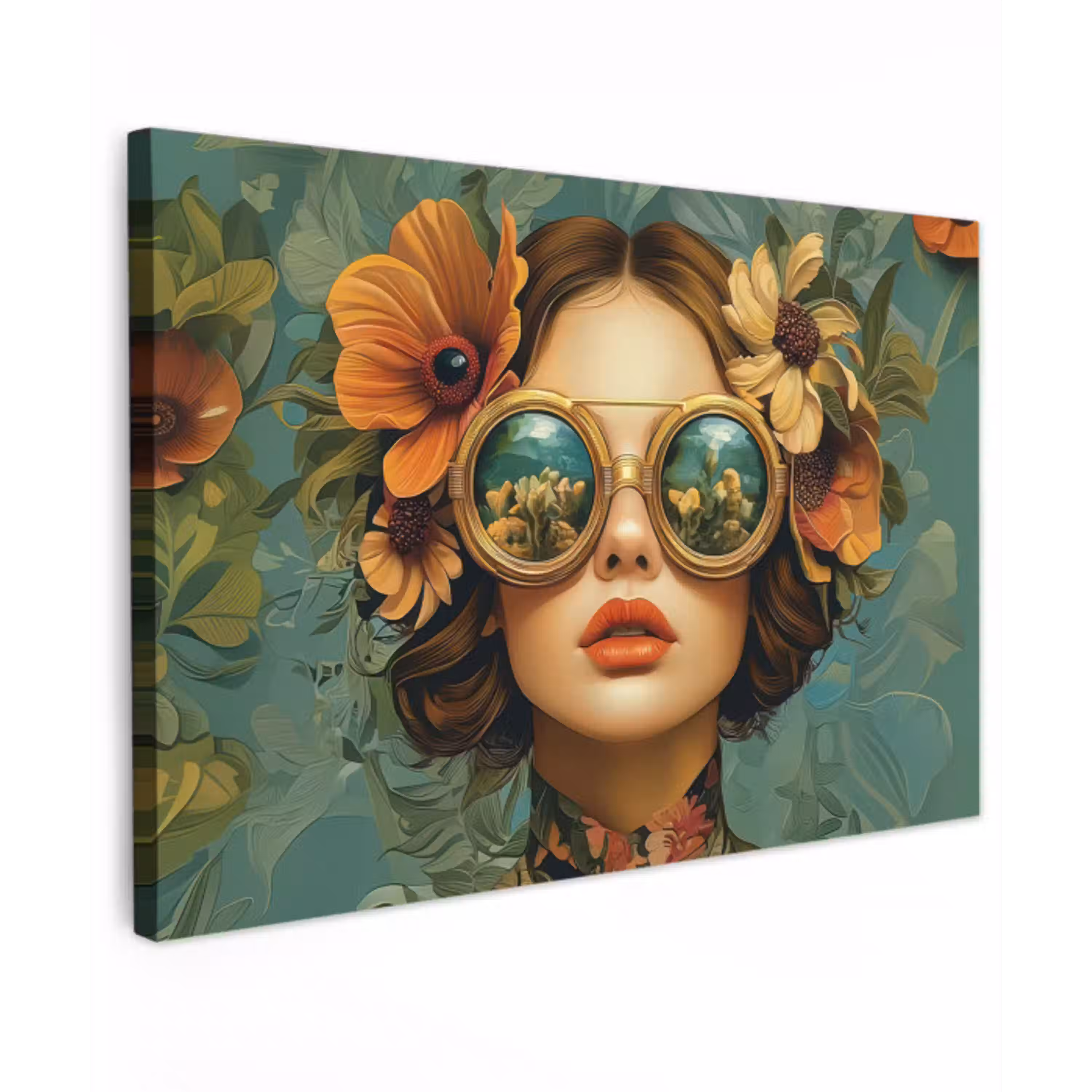 Vrouw - Bloemen - Vlinders - Natuur - Vintage Tuinposter op houten frame 2 cm dik klein -3d