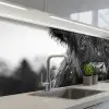 Schotse hooglander - Zwart - Wit - Sneeuwvlokken keuken achterwand 2 middel -3d_schuin