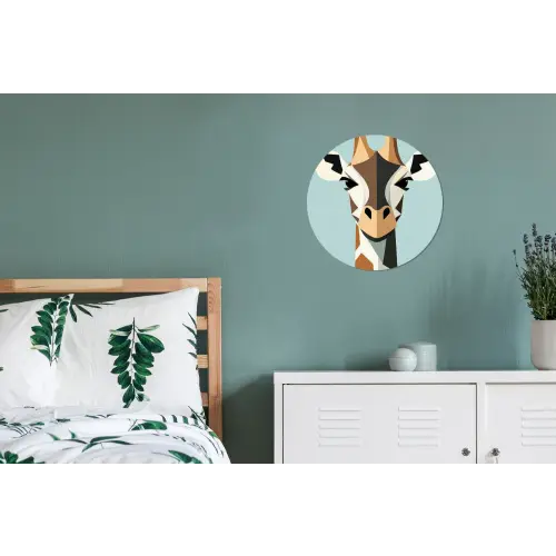 Giraffe - Illustratie - Bruin - Minimalistisch Wandcirkel aluminium klein -slaapkamer