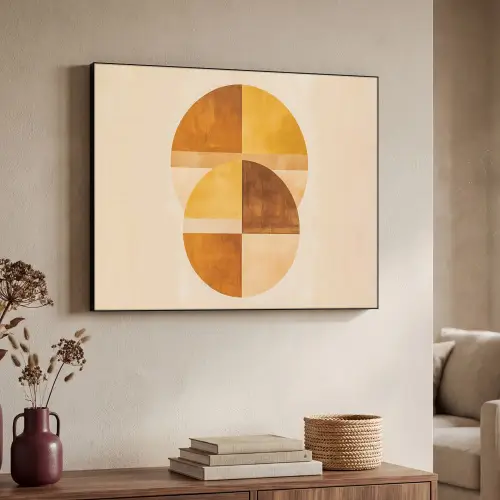 Cirkels - Geel - Minimalistisch Textielframe zwart klein -sfeer3