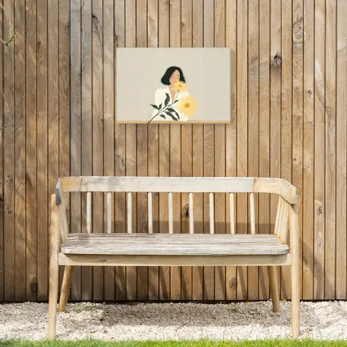Vrouw - Bloem - Geel - Minimalistisch Tuinposter op houten frame 2 cm dik klein -sfeer4