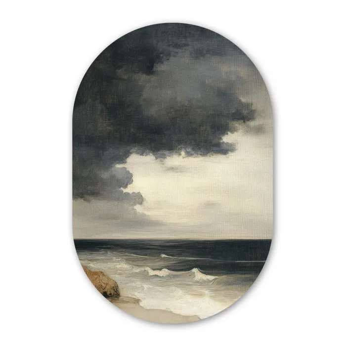 Kust - Golven - Rots - Storm Wandcirkel Ovaal Glas middel -3d