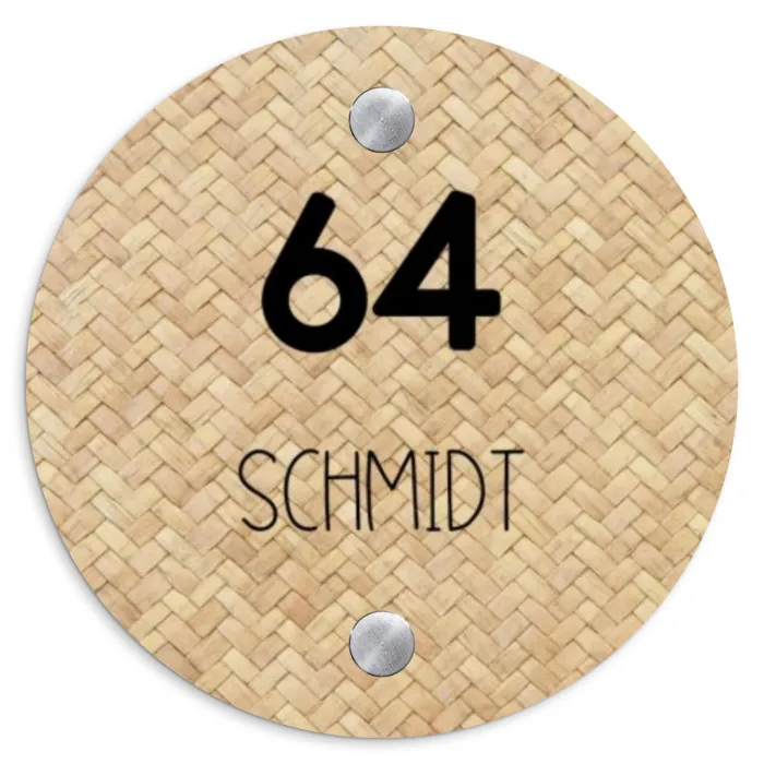Gevlochten - Riet - Modern Naambord Rond klein -3d