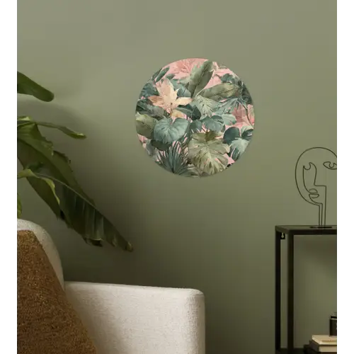 Compositie van bladeren - Groen - Roze Wandcirkel behangsticker klein -sfeer2