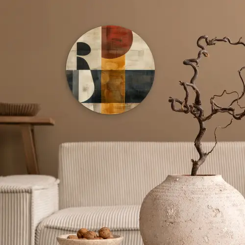 Modern - Kunst - Beige - Industrieel Wandcirkel kunststof plaat 5mm dik klein -sfeer1