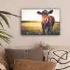 Koe - Zonsondergang - Bloemen - Gras - Dieren canvas 2cm klein -sfeer1