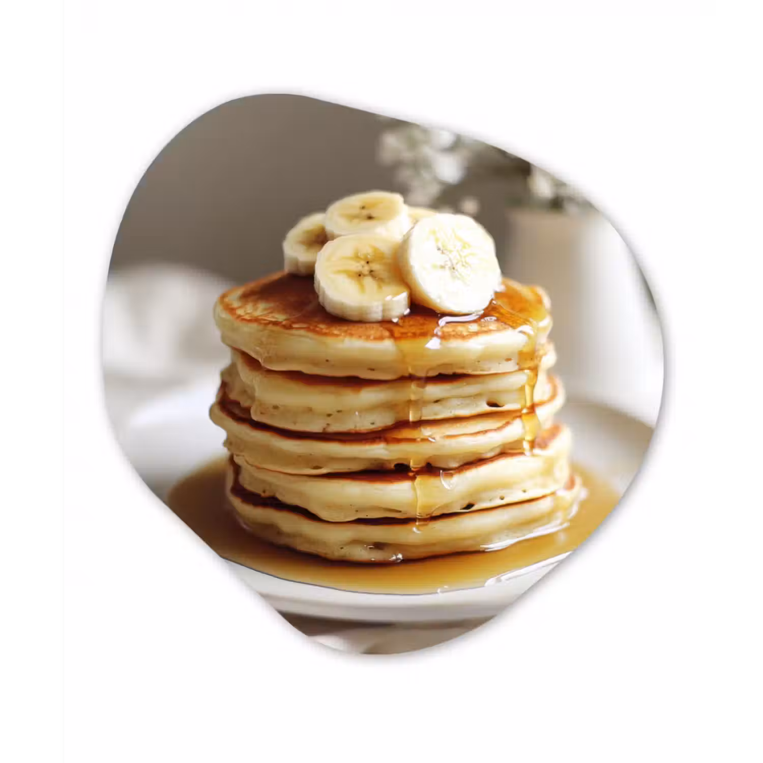 Organisch schilderij glas - Pannenkoeken - Banaan - Siroop - Wit - Beige