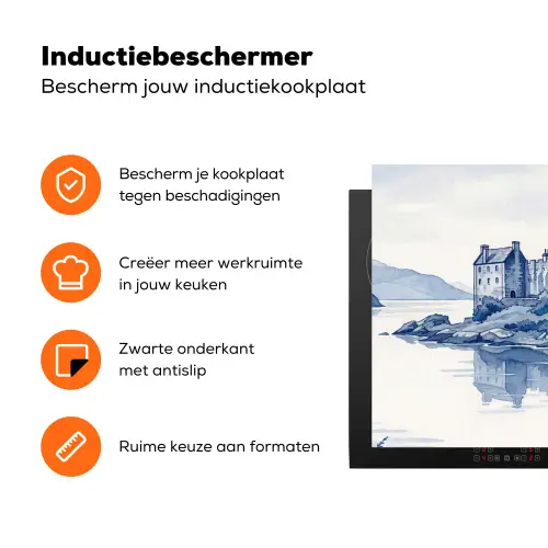 Schots - Kasteel - Blauw - Aquarel Inductie beschermer vinyl 3mm klein -zzzzzzz-td-ups