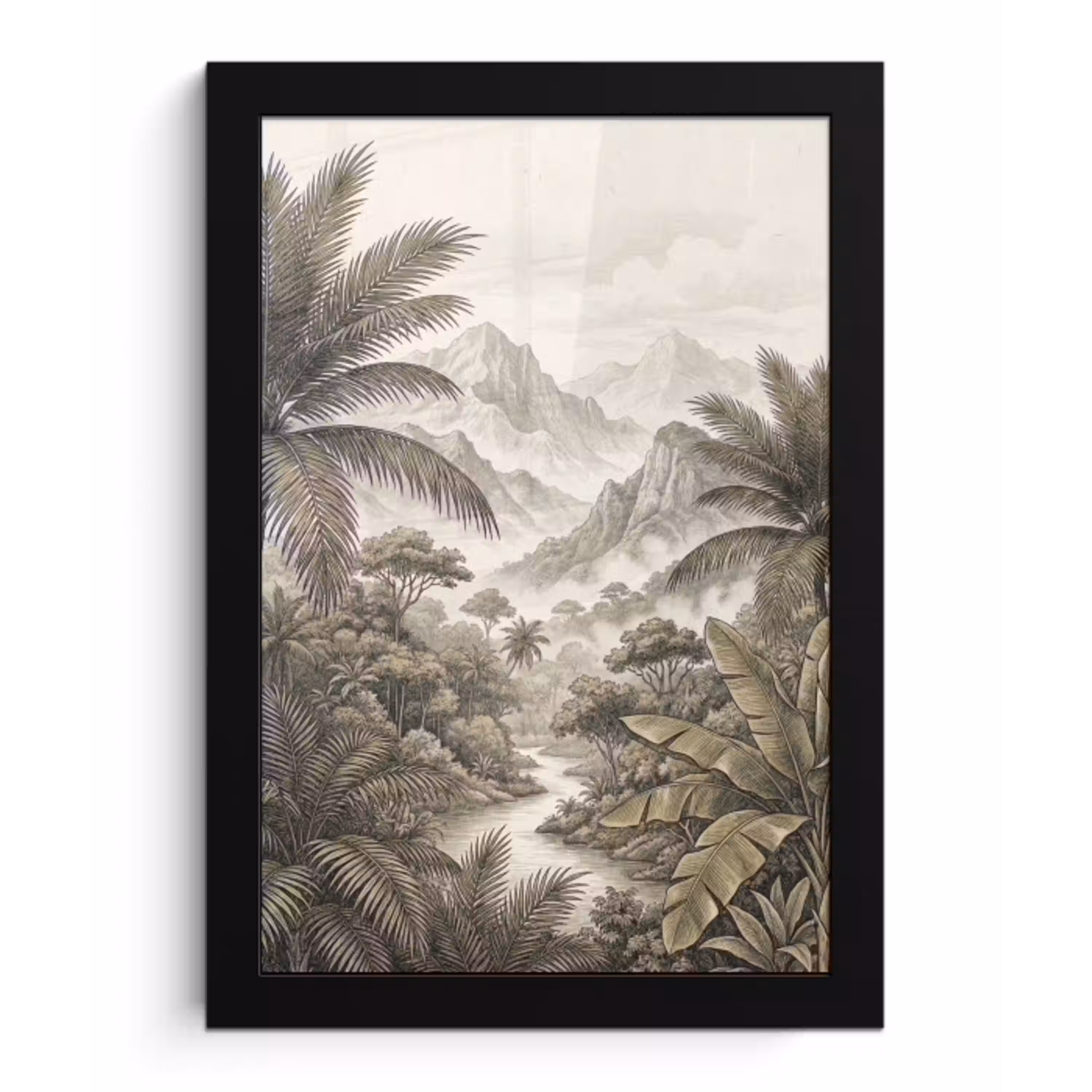 Natuur - Bergen - Rivier - Tropisch - Vintage fotolijst zwart zonder passe partout klein -3d