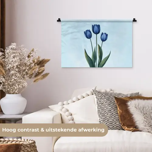 Tulpen - Blauw - Bladeren Wandkleed katoen klein -sfeer1