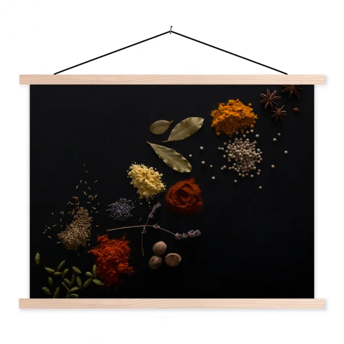 Kruiden - Zwart - Specerijen - Keuken - Koken textielposter latten blank klein -3d