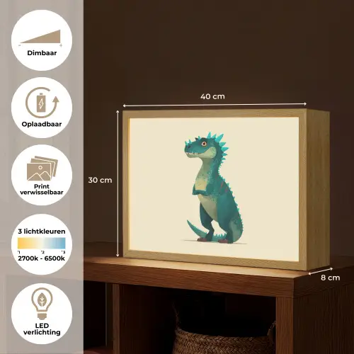 Dinosaurus - Turquoise - Stekels Light Box met batterij (Wandlamp kind) middel -USP_websiteoverzichtNL
