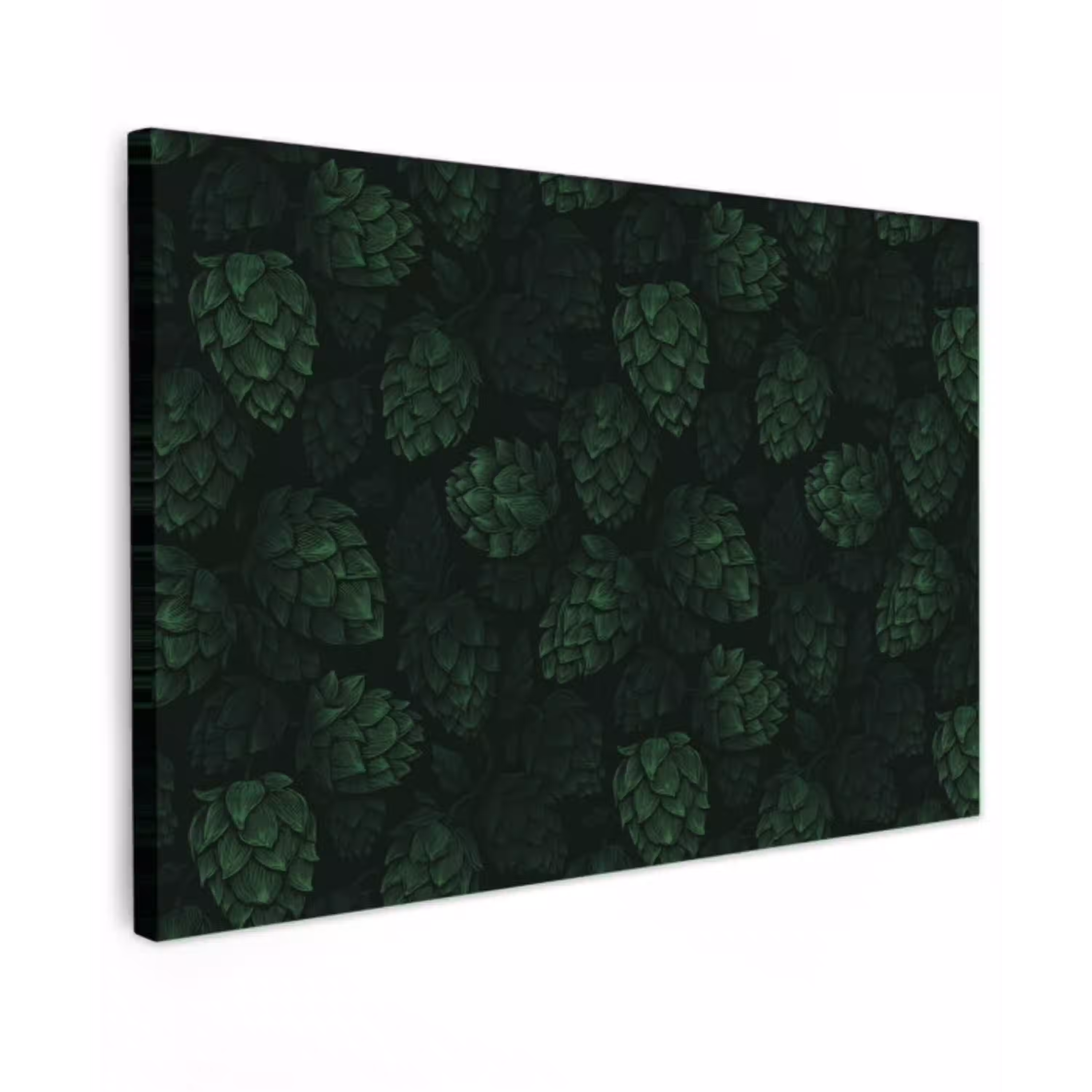 Donker - Groen - Hopbellen - Botanisch - Illustratie canvas 2cm klein 34 -z3d