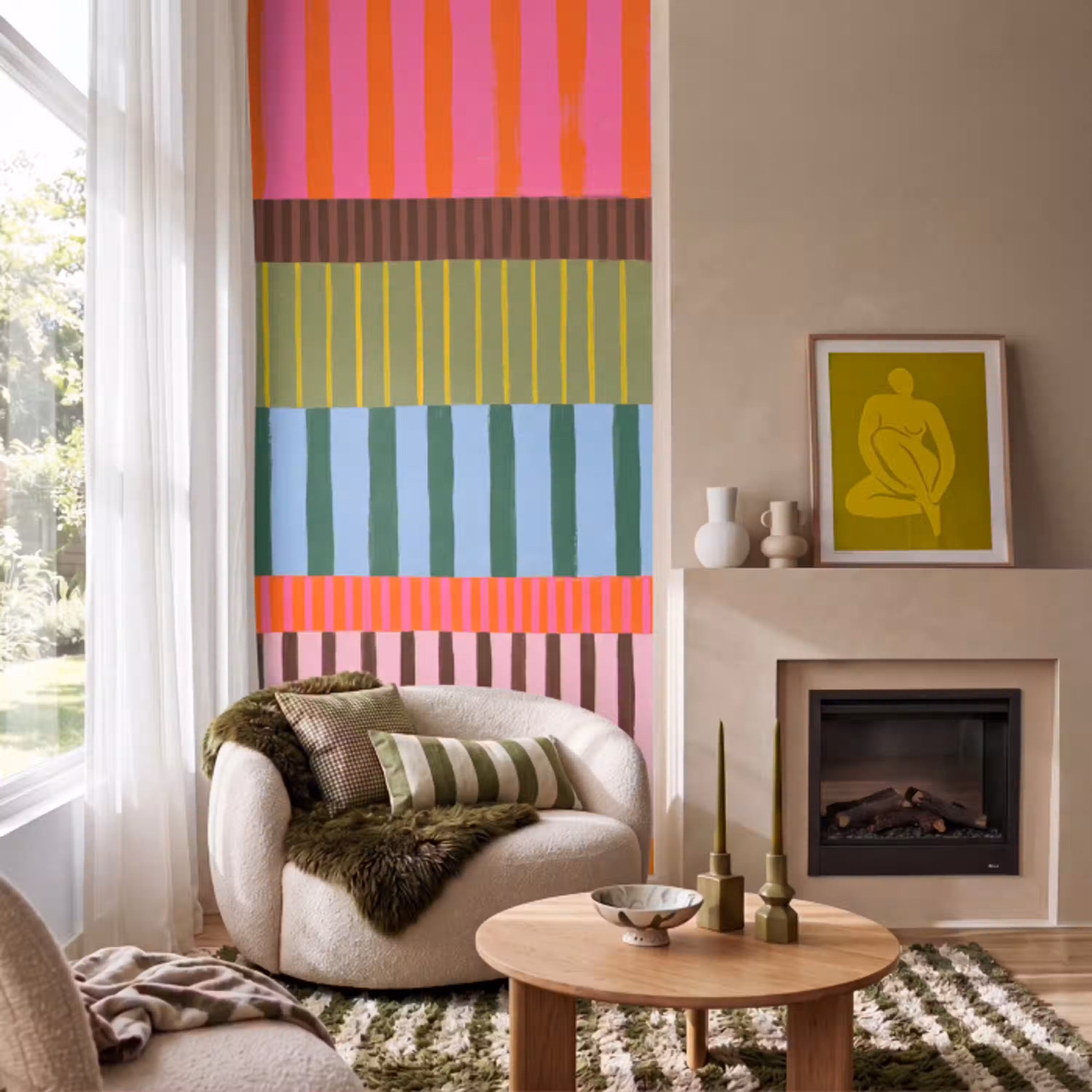 Abstract - Strepen - Modern - Kleurrijk - Kunst Behang Vlies klein -sfeer2