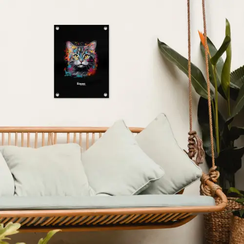 Kat met kleurrijke penseelstreken tuinposter los doek klein -sfeer7