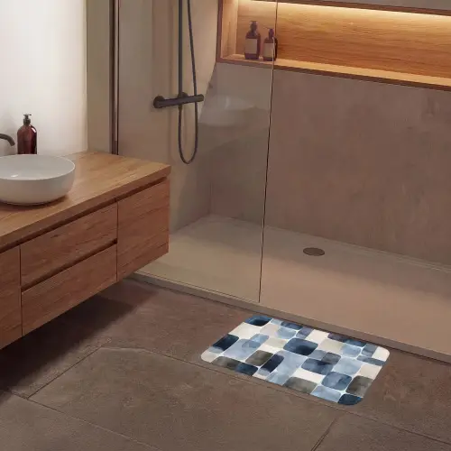 Patroon - Blauw - Vierkanten Badmat klein -sfeer2
