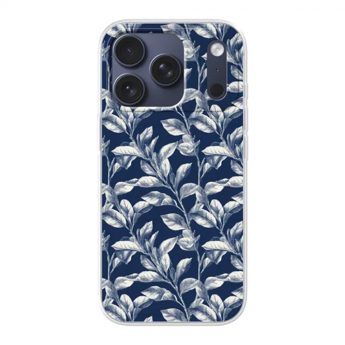 Botanisch - Patroon - Blauw Telefoonhoesje iPhone 17 Pro klein 878 -3d