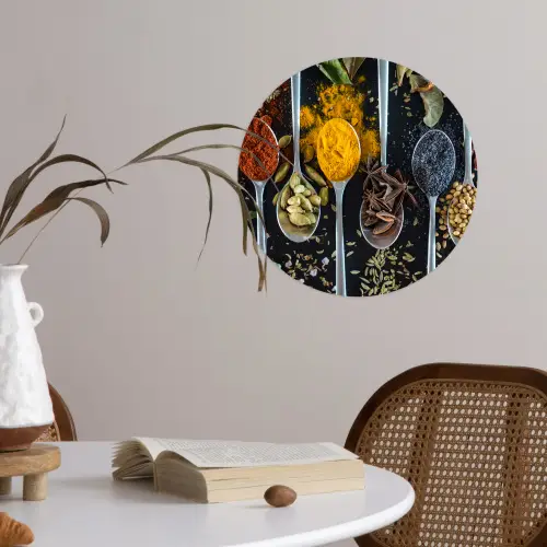 Kruiden - Lepel - Specerijen - Zwart - Keuken Wandcirkel behangsticker klein -sfeer3
