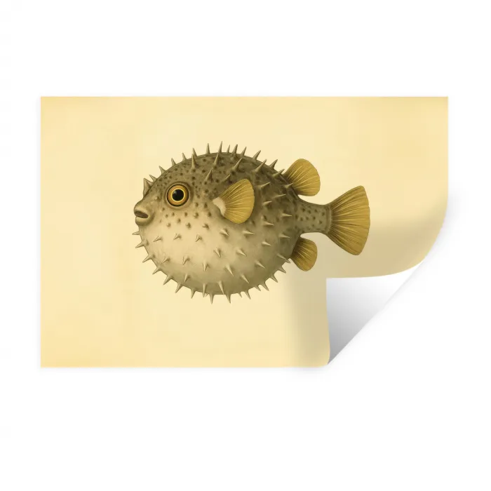 Stekels - Vis - Opgeblazen - Bruin Muursticker klein -3d