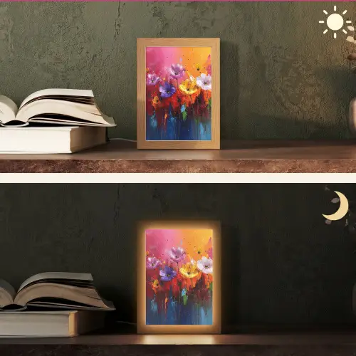 Fantasiebloemen - Verf - Speels Light Box met kabel (Tafellamp) klein -sfeer3