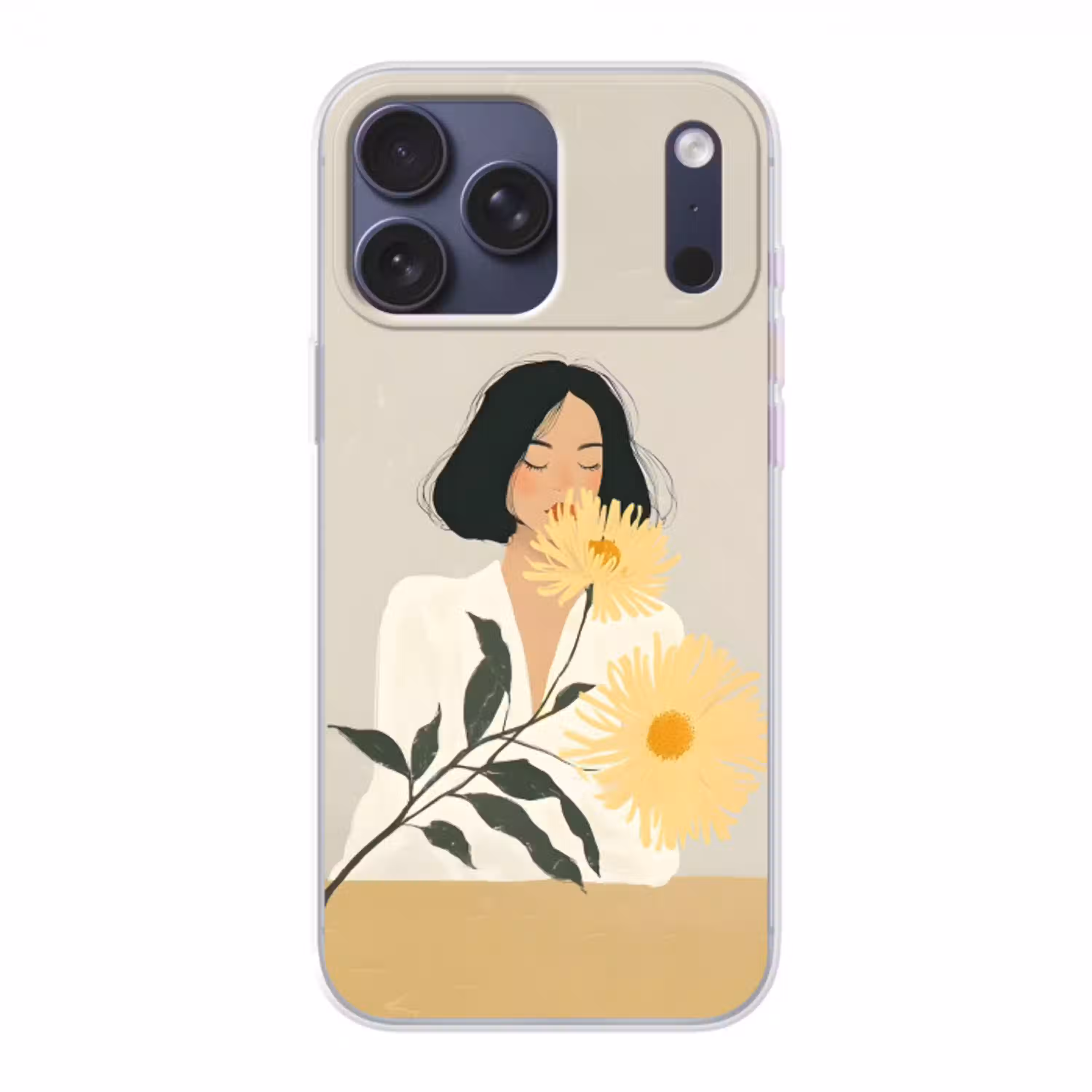 Vrouw - Bloem - Geel - Minimalistisch Telefoonhoesje iPhone 17 Pro Max klein -3d