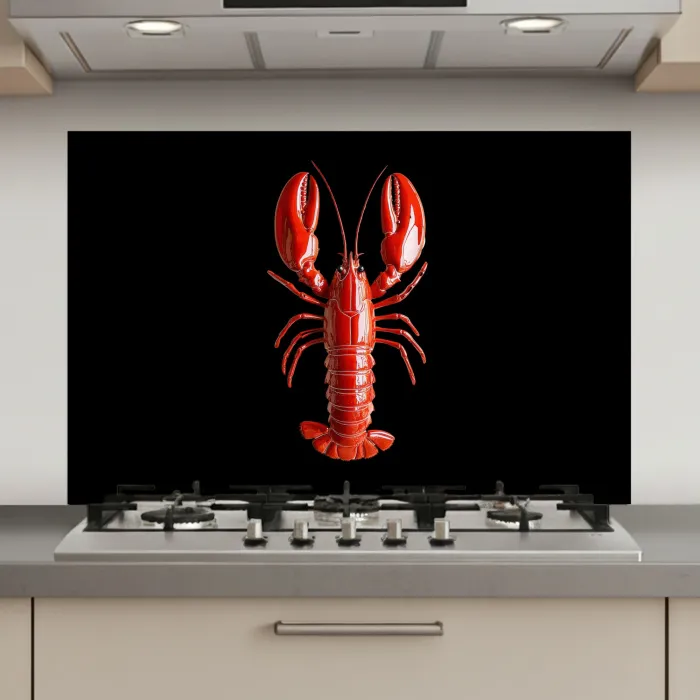 Kreeft - Glossier Rood - Zwart keuken achterwand spatscherm klein -3d_website