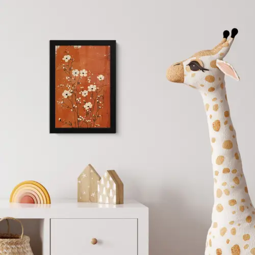 Bloemen - Wit - Subtiel - Roestkleur fotolijst zwart zonder passe partout klein -usfeer4_kinderkamer