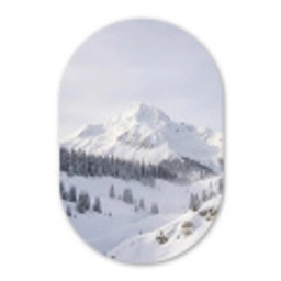 Berg - Sneeuw - Winter - Natuur - Wit Wandcirkel Ovaal Forex klein -3d