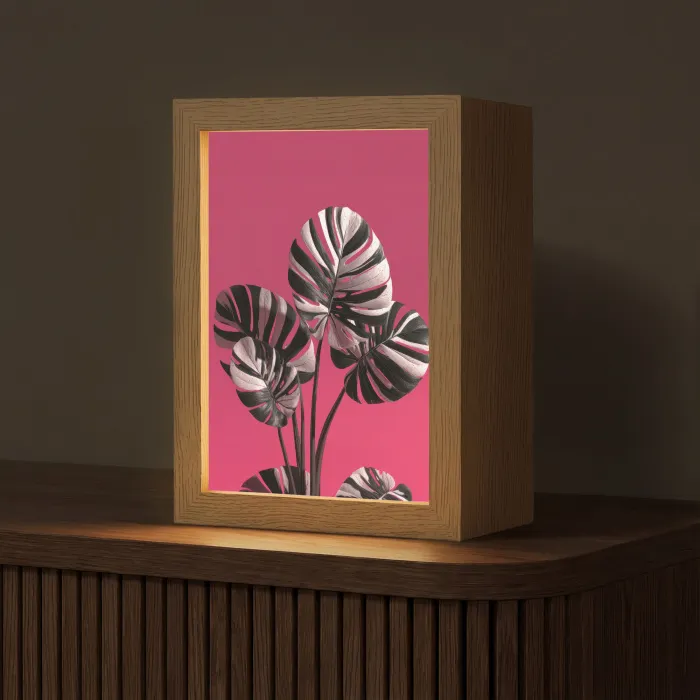 Bladeren - Rond - Roze Light Box met kabel (Tafellamp) klein -z3d_website