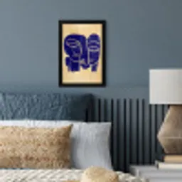 Okergeel - Blauw - Eenvoudige lijnen fotolijst zwart zonder passe partout klein -sfeer3