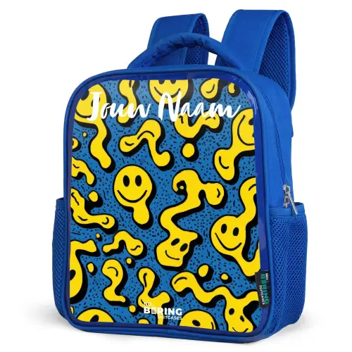 Smiley - Geel - Blauw Kinderrugzak - Blauw middel -schuin