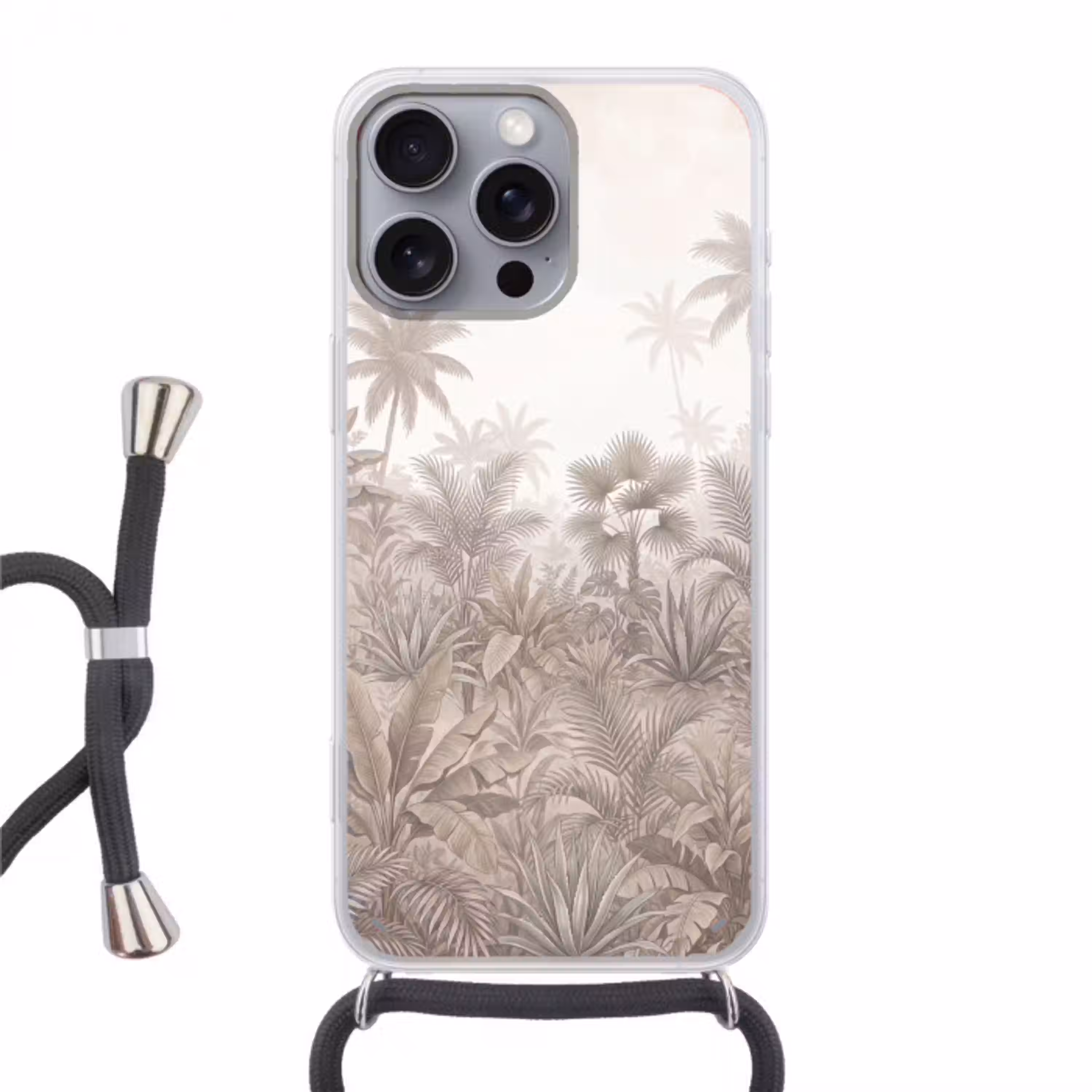 Jungle - Tropisch - Natuur -Vintage - Beige Hoesje iPhone 16 Pro Max met koord klein -3d