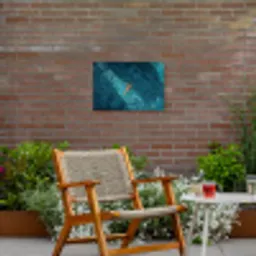 Vrouw - Water - Bikini - Oranje Tuinposter op houten frame 2 cm dik klein -sfeer3