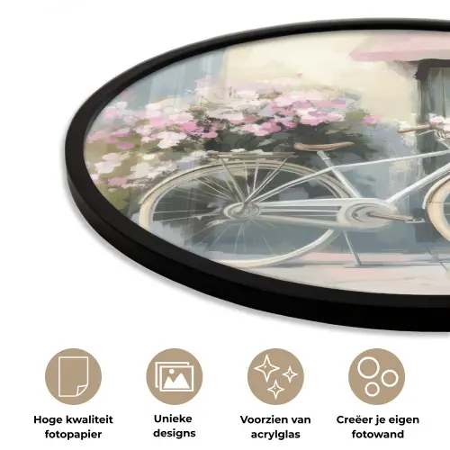 Fiets - Pastelkleuren - Bloemen Fotolijst rond zonder passe partout klein -closeup_NL