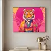 Tijger - Kimono - Planten - Roze Textielframe zwart klein -sfeer2