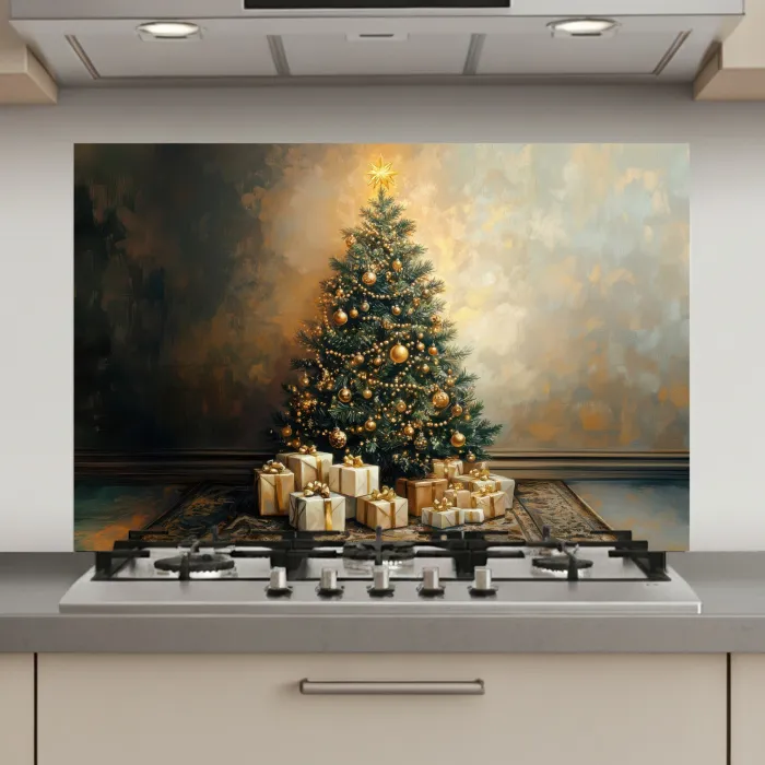 Kerstboom - Cadeaus - Goud keuken achterwand spatscherm klein -3d_website