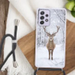 Hert - Winter - Bos - Natuur - Wit Hoesje Samsung Galaxy A52 5G met koord klein -sfeer4